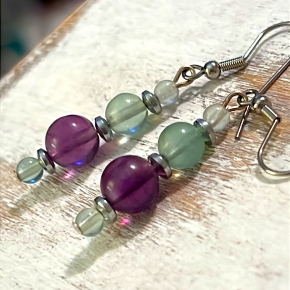 Fluorite Semi Precious Earrings. - Picture 3 of 5